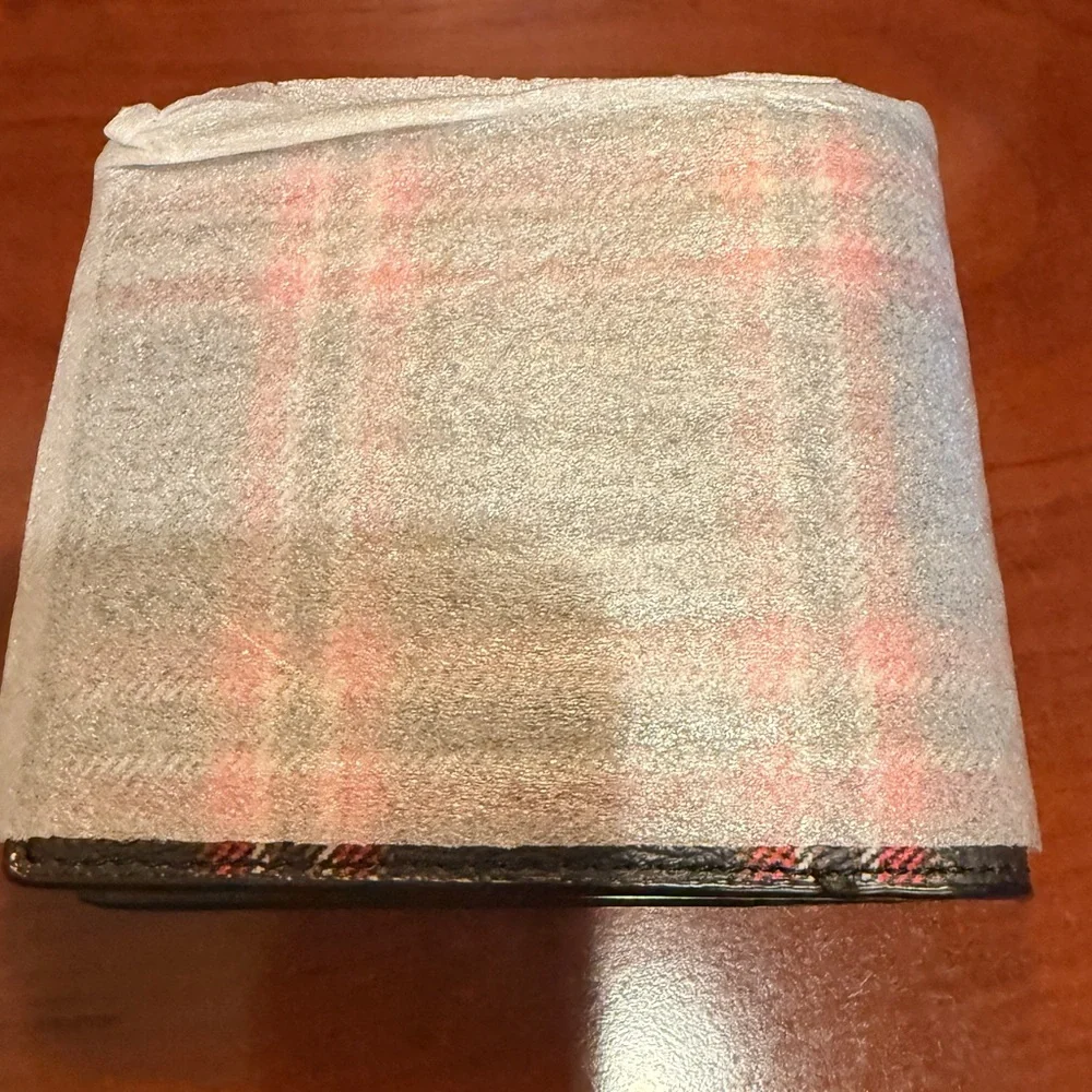 Coach Red and Black Plaid Leather Money Clip Wallet - Coach